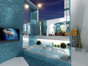 Two Contrasting Bathrooms In Futuristic Style