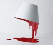 a unique table lamp showing off a white bowl with red something dripping down is amazing for giving a whimsy feel to the space