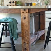 rough-looking kitchen island in industrial style