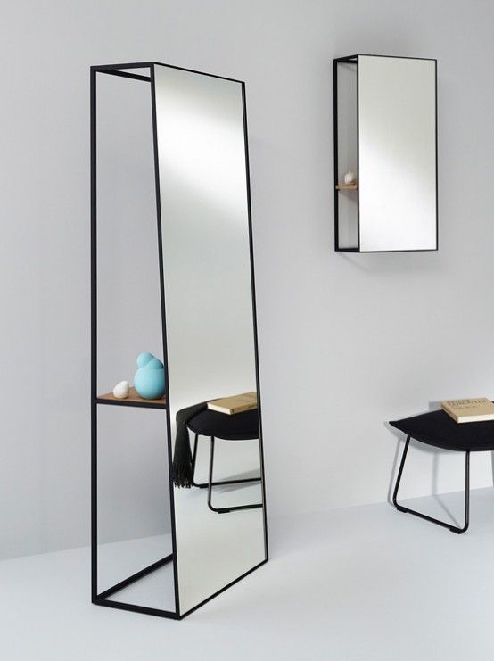 stylish modern floor and wall mirrors with hidden storage shelves will be great for a Scandinavian or modern space