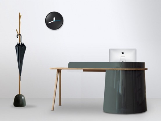 Unusual Big Boss Desk Of Metal, Wood And Leather