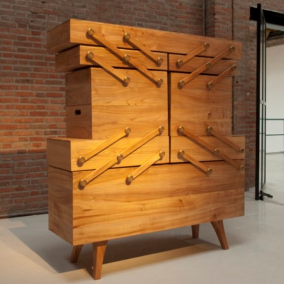 Unusual Sewing Box Cabinet With A Tricky Mechanism