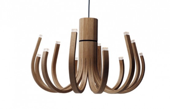 Unusual Wooden Chandelier With Led Lamps