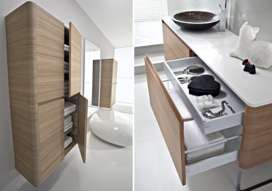 Walnut Bathroom Furniture With Rounded Corners – Seventy by Idea Group