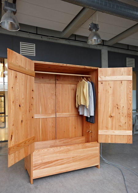 Larch Wood Wardrobe Combined With A Bathtub