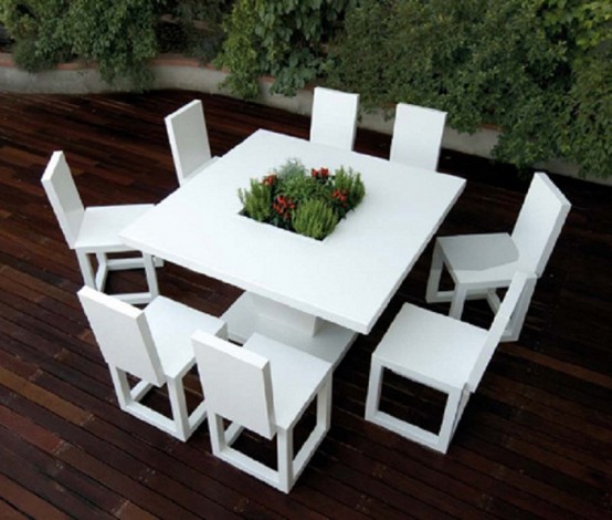 Garden Furniture Made With Matte White Lacquered Aluminum