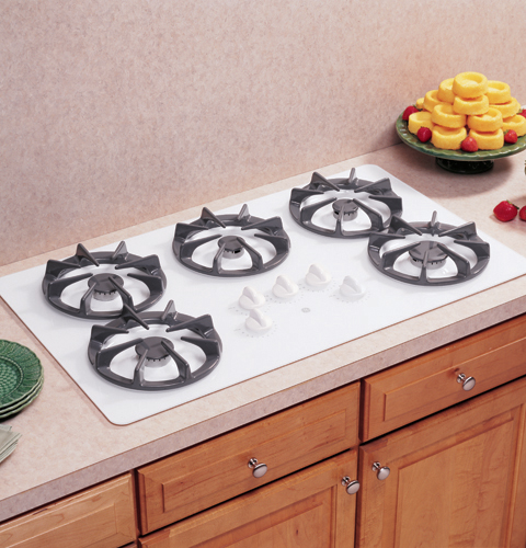 White Electric and Gas Cooktops by GE