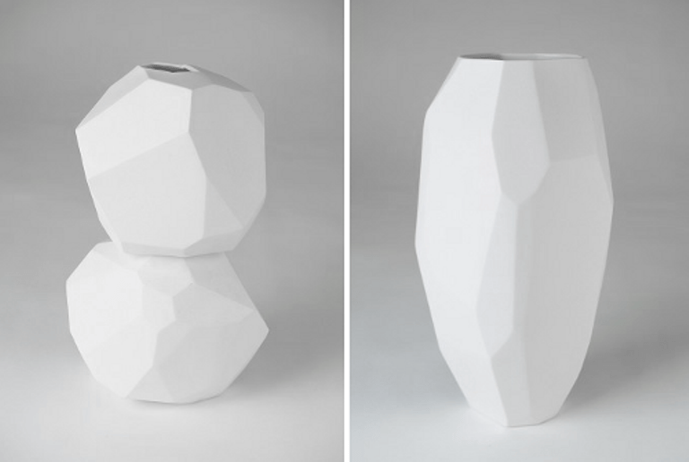 White Minimalist Vases Of Sculptural Shapes