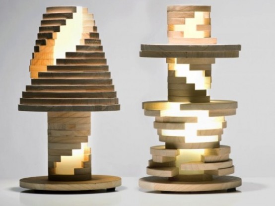 Wooden Construction Set And Lamp In One
